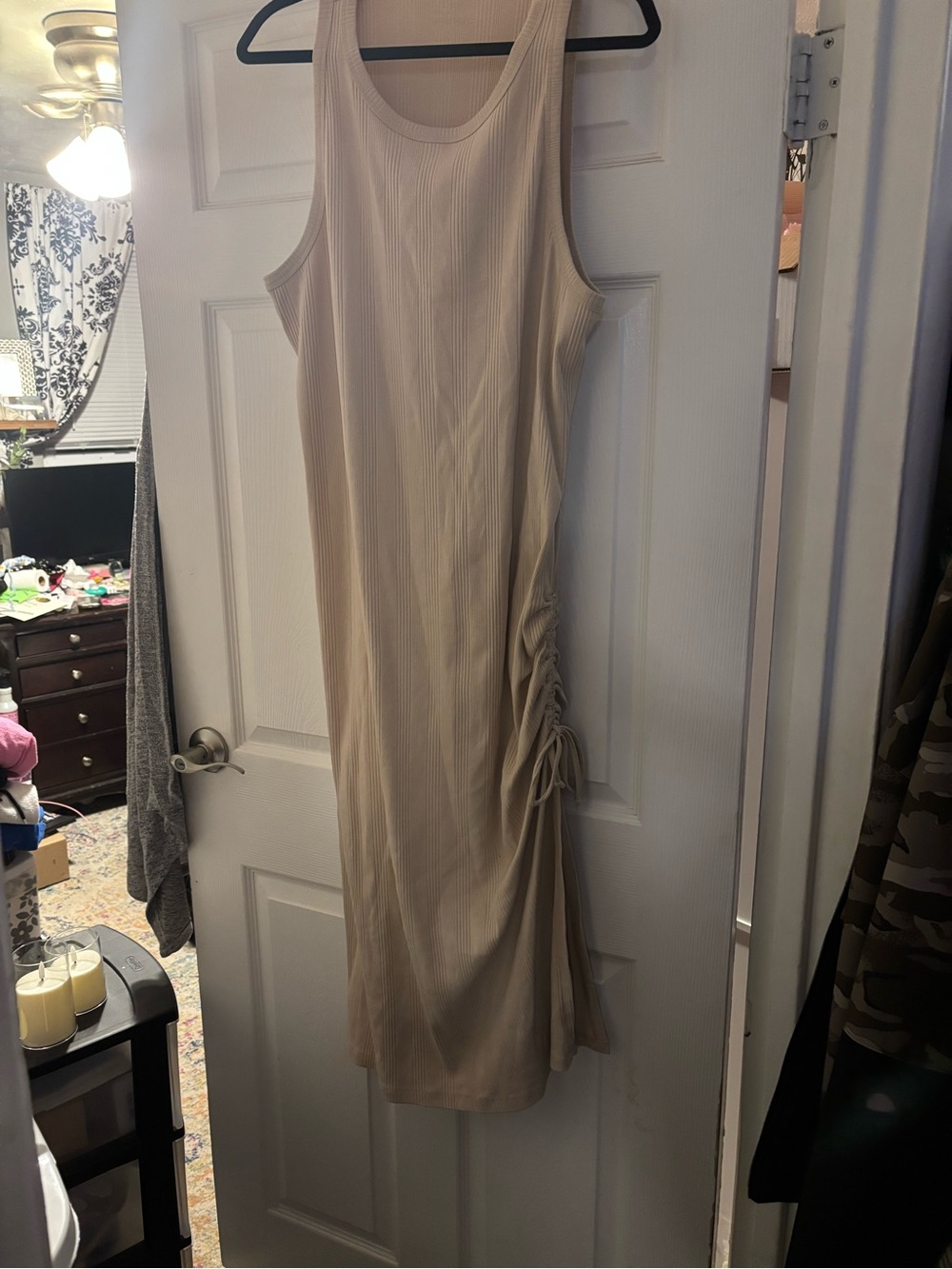 aerie Ribbed Sleeveless Midi Dress in Beige